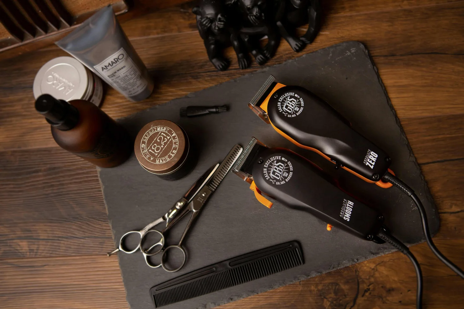Portable clippers, combs, and scissors ready for a mobile haircut in Victoria, BC